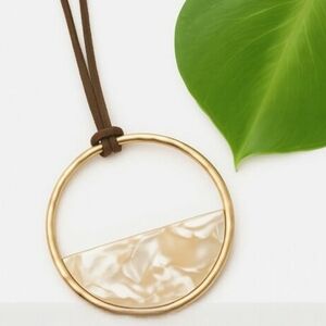 Boho Long Shell Pendant Necklace • Brown Suede Cord Minimalist